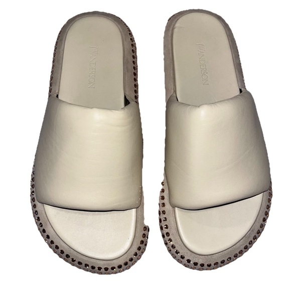 JW ANDERSON slides beige crystal studded leather suede sandals size 40 NEW NWOB - Picture 6 of 13